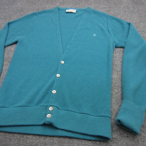 Vintage Christian Dior Mens Cardigan Sweater 100% Orlon Acrylic USA Blue Large - Picture 2 of 10